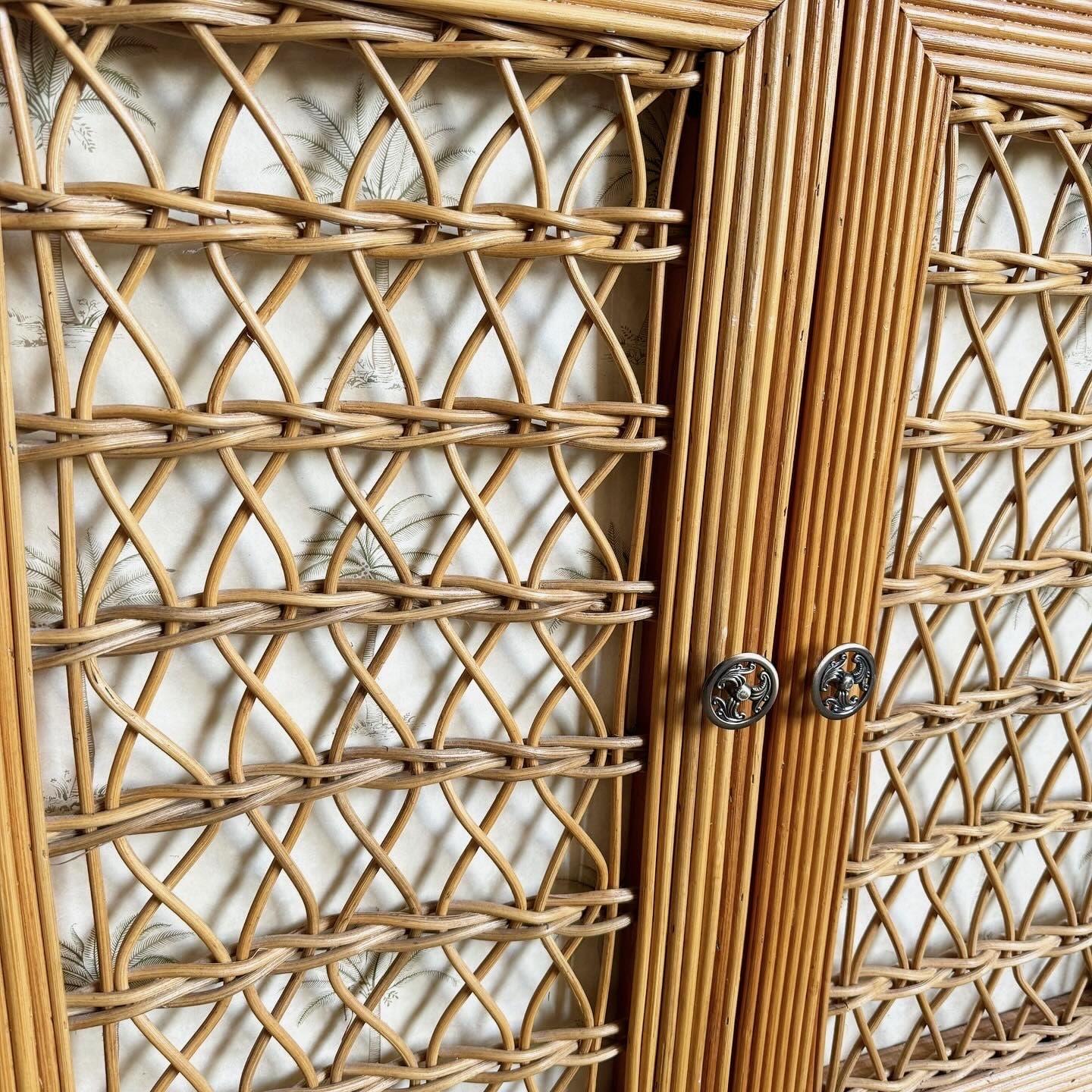 Boho Chic Twisted Pencil Reed Etageres - a Pair In Good Condition For Sale In Delray Beach, FL
