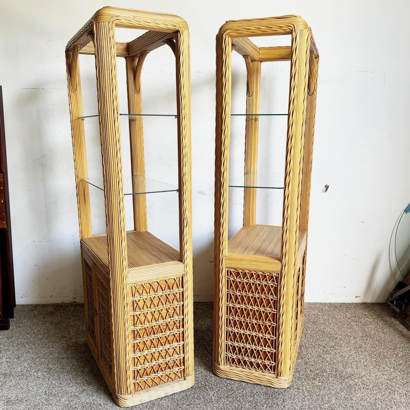 Boho Chic Twisted Pencil Reed Etageres - a Pair For Sale 3