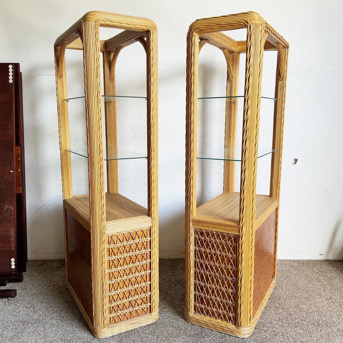 Boho Chic Twisted Pencil Reed Etageres - a Pair For Sale 4