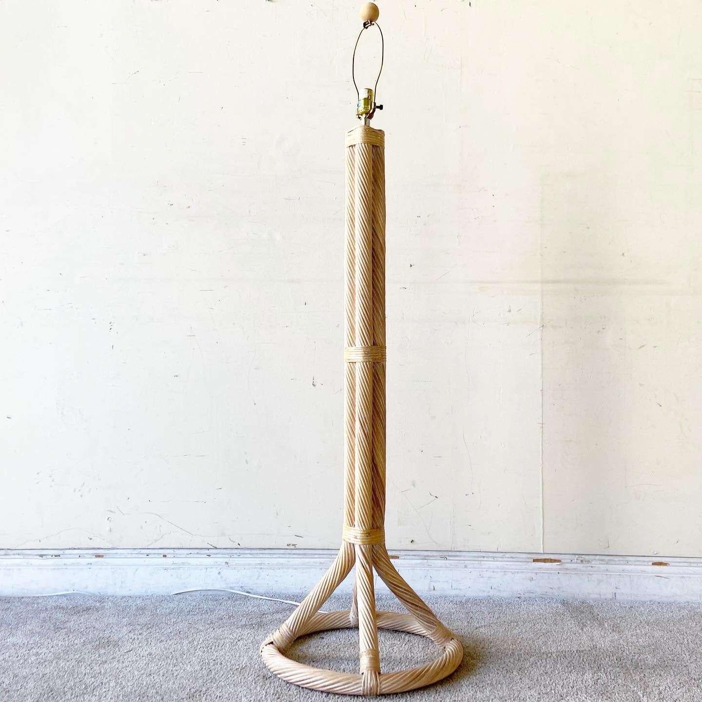 Late 20th Century Boho Chic Twisted Pencil Reed Floor Lamp For Sale