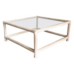 Boho Chic Twisted Pencil Reed Rattan Glass Top Coffee Table