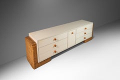 Boho Chic Unique Long Dresser / Case Piece / Sideboard with Rattan Base, 1980s