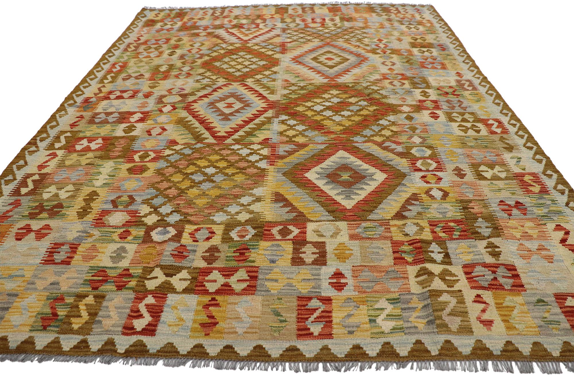 Hand-Woven Vintage Afghan Kilim Rug with Southwestern Style For Sale