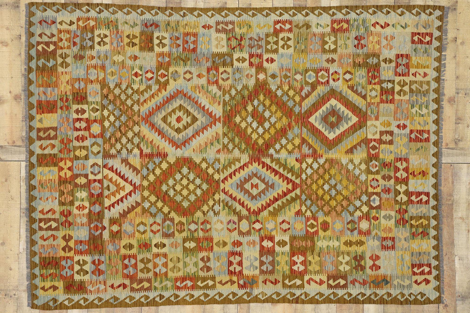 Wool Vintage Afghan Kilim Rug with Southwestern Style For Sale