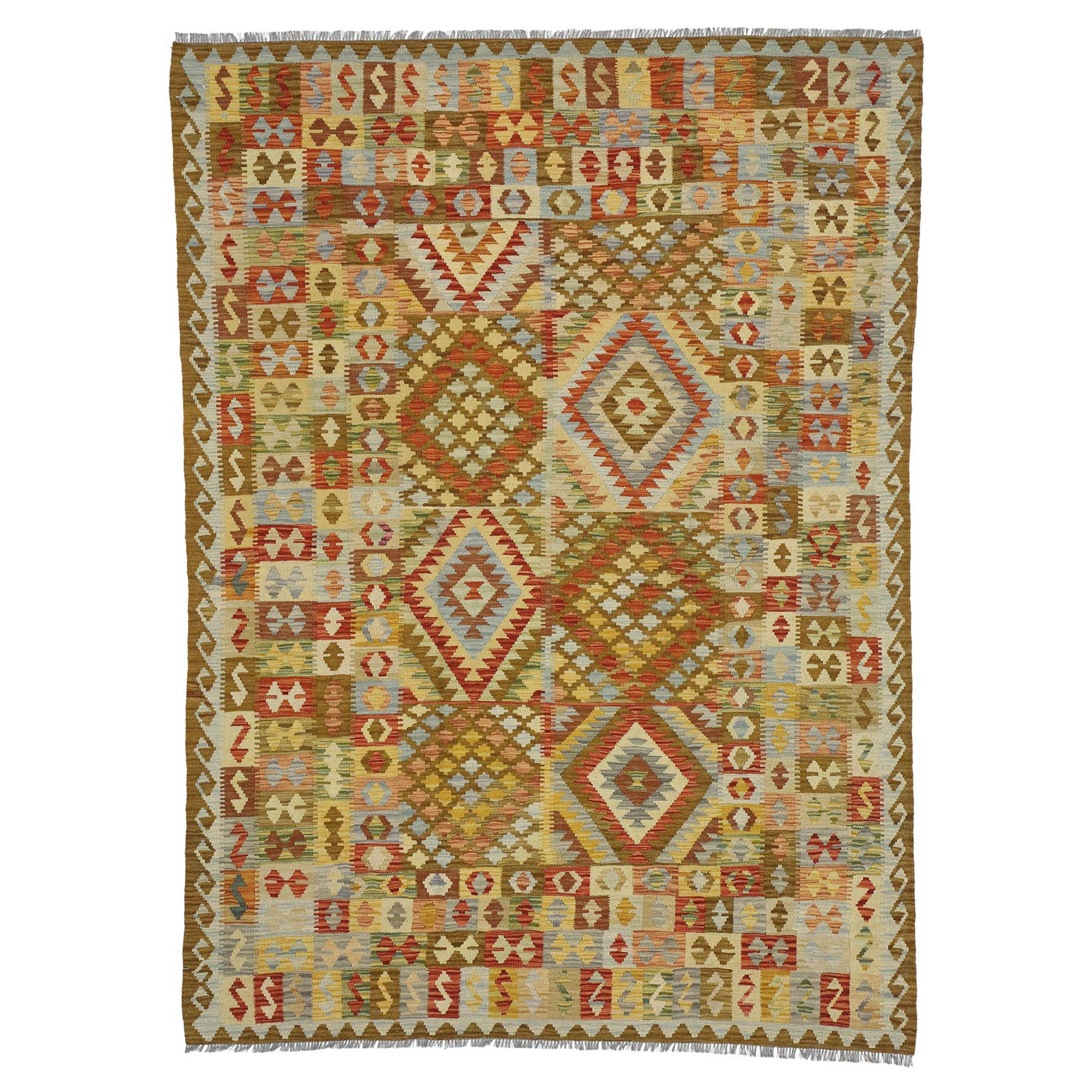 Vintage Afghan Kilim Rug with Southwestern Style