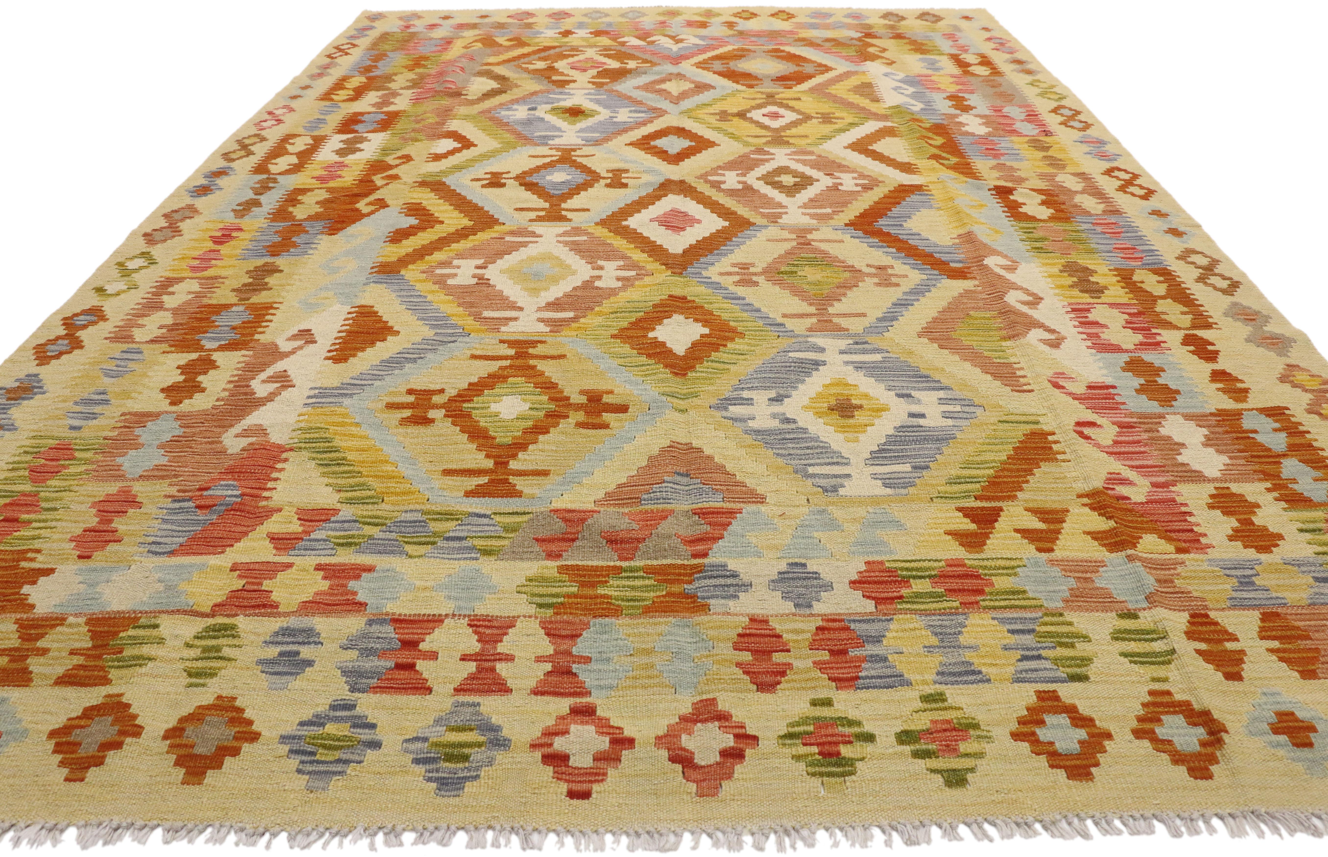 Hand-Woven Vintage Afghan Kilim Rug with Southwestern Style For Sale