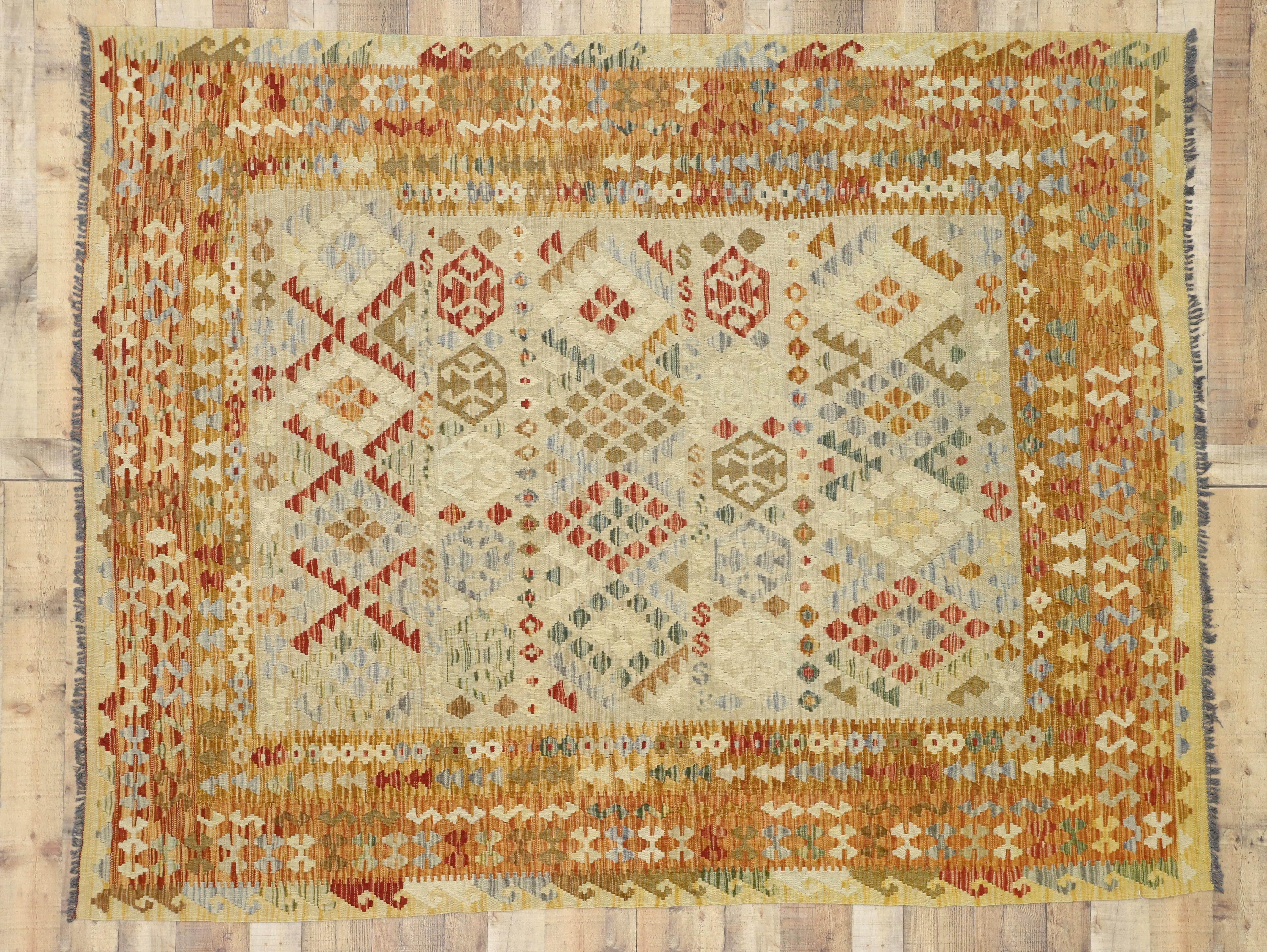 Wool Vintage Afghan Kilim Rug with Southwestern Style For Sale