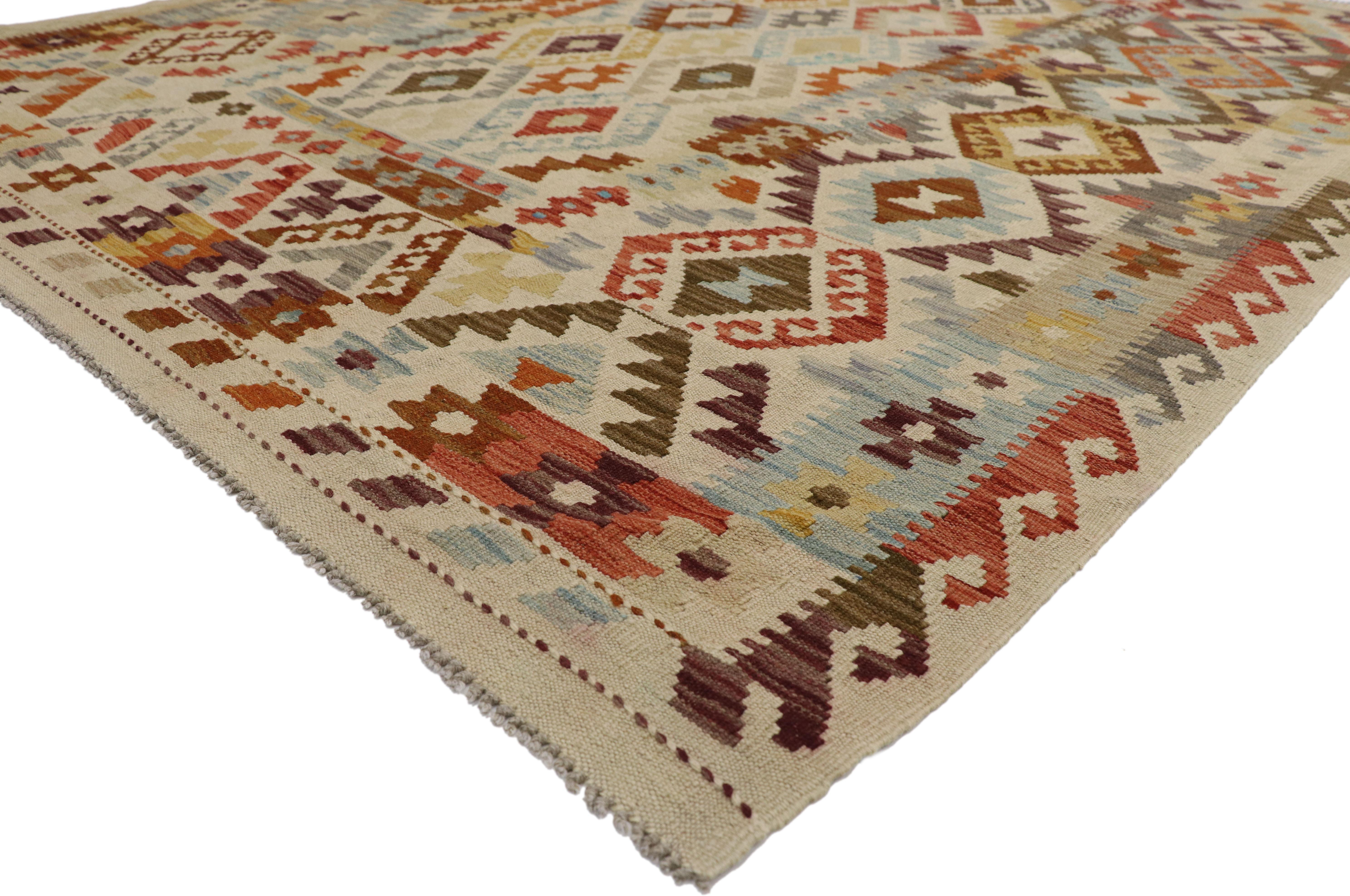 Navajo Colorful Vintage Afghani Shirvan Kilim Rug with Bohemian Tribal Style