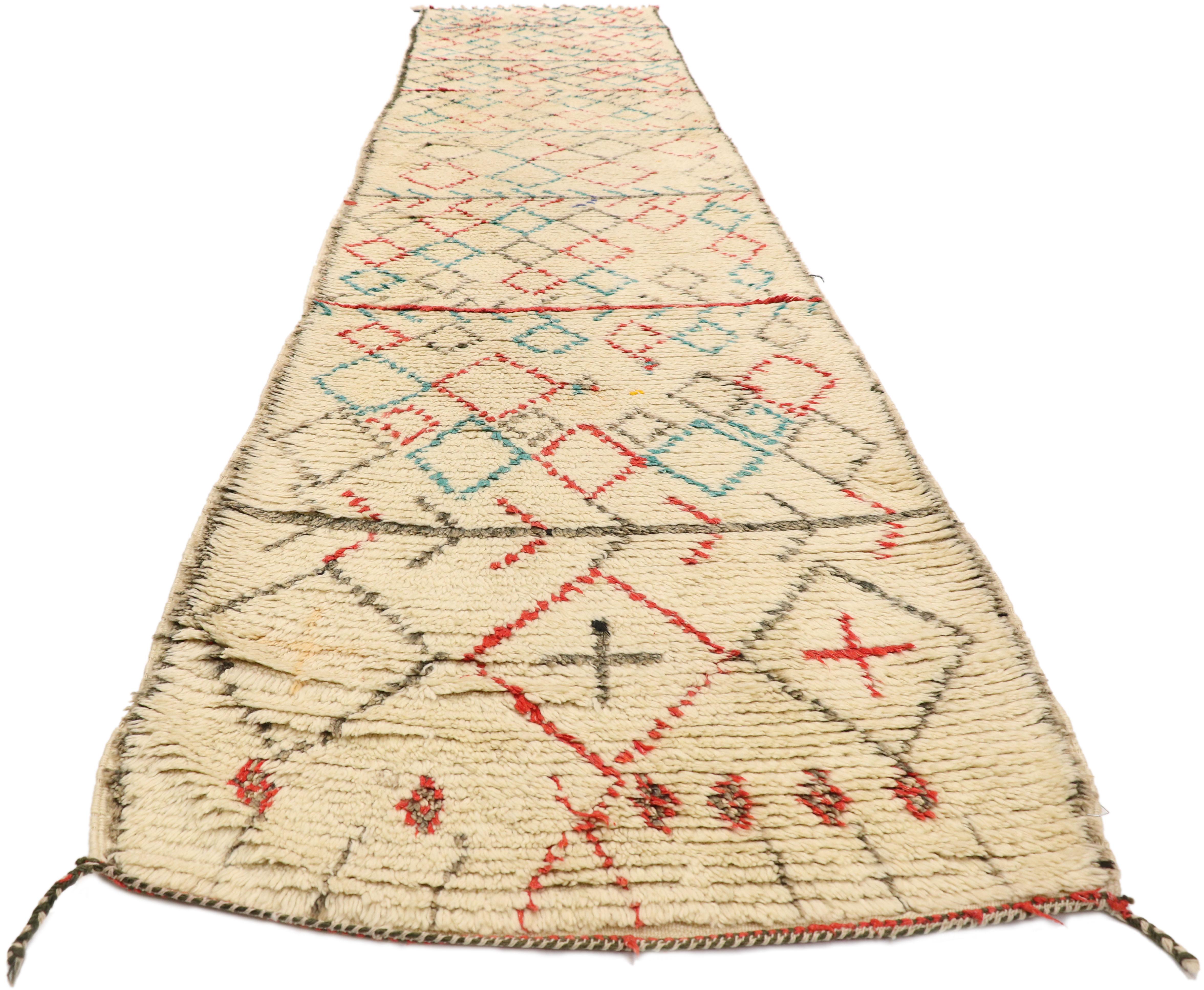 Bohemian Vintage Berber Moroccan Azilal Runner with Boho Chic Tribal Style For Sale