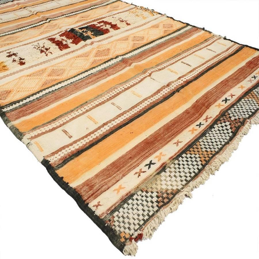 Hand-Woven Boho Chic Vintage Berber Moroccan Kilim Rug with Tribal Style