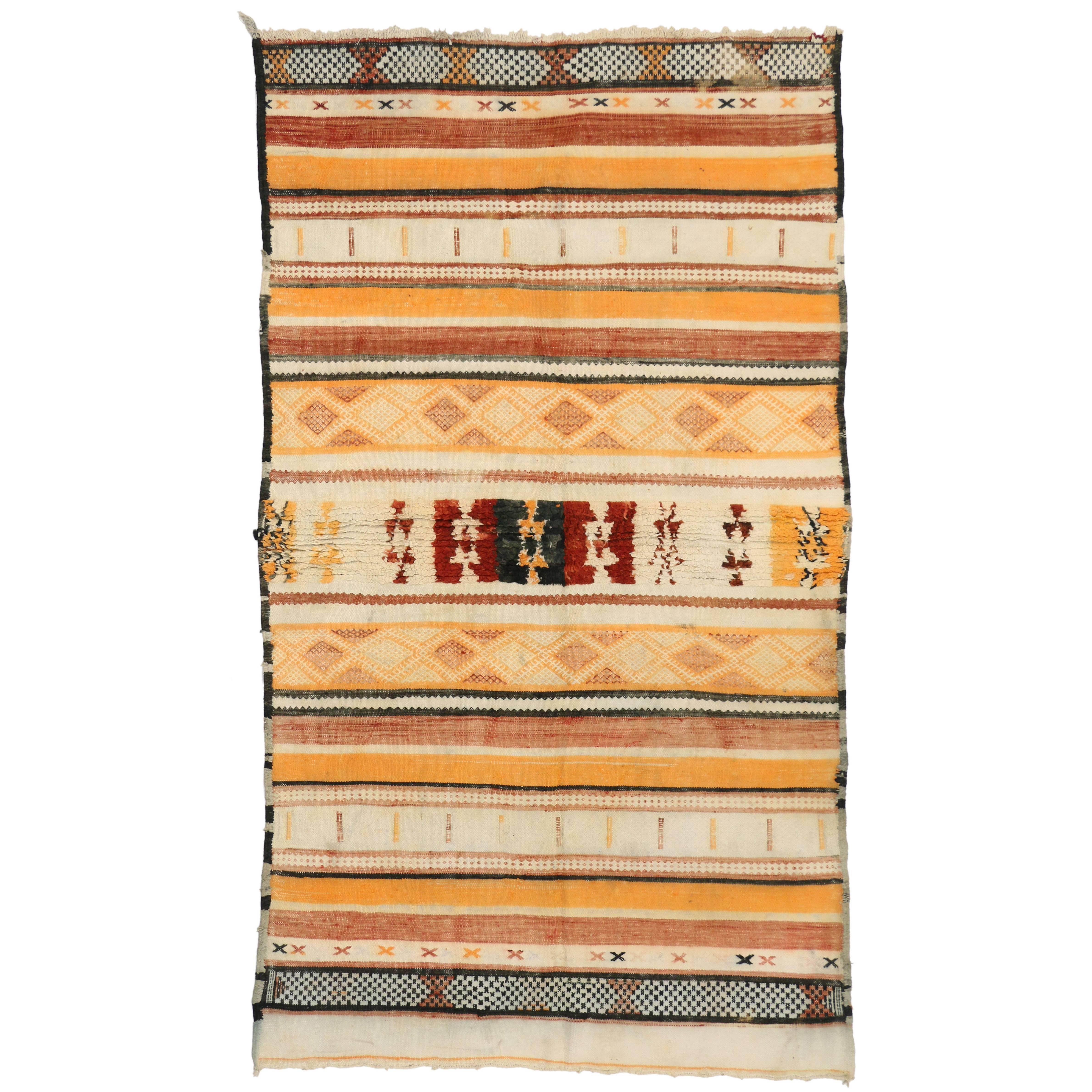 Boho Chic Vintage Berber Moroccan Kilim Rug with Tribal Style