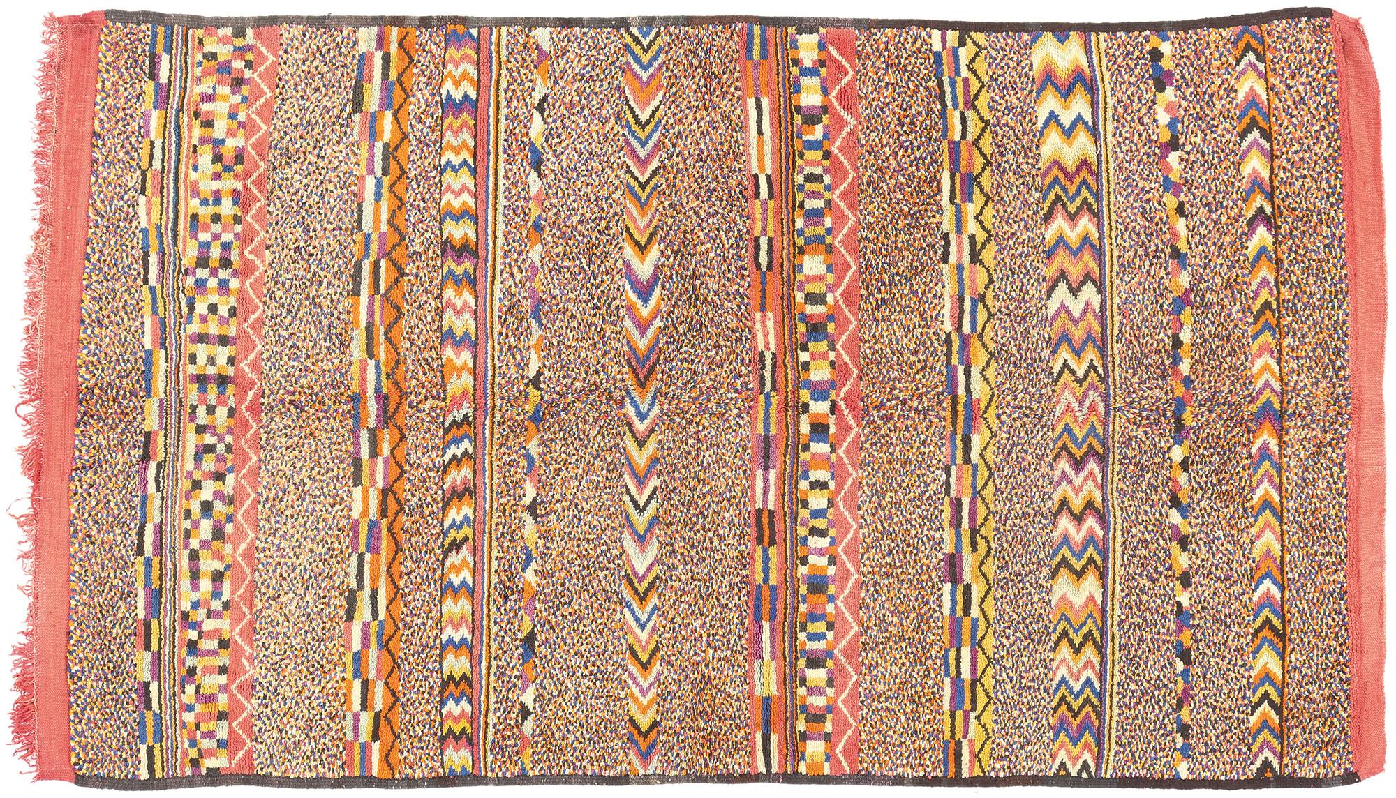 Vintage Beni Mririt Moroccan Rug, Tribal Enchantment Meets Cubist Style For Sale 4