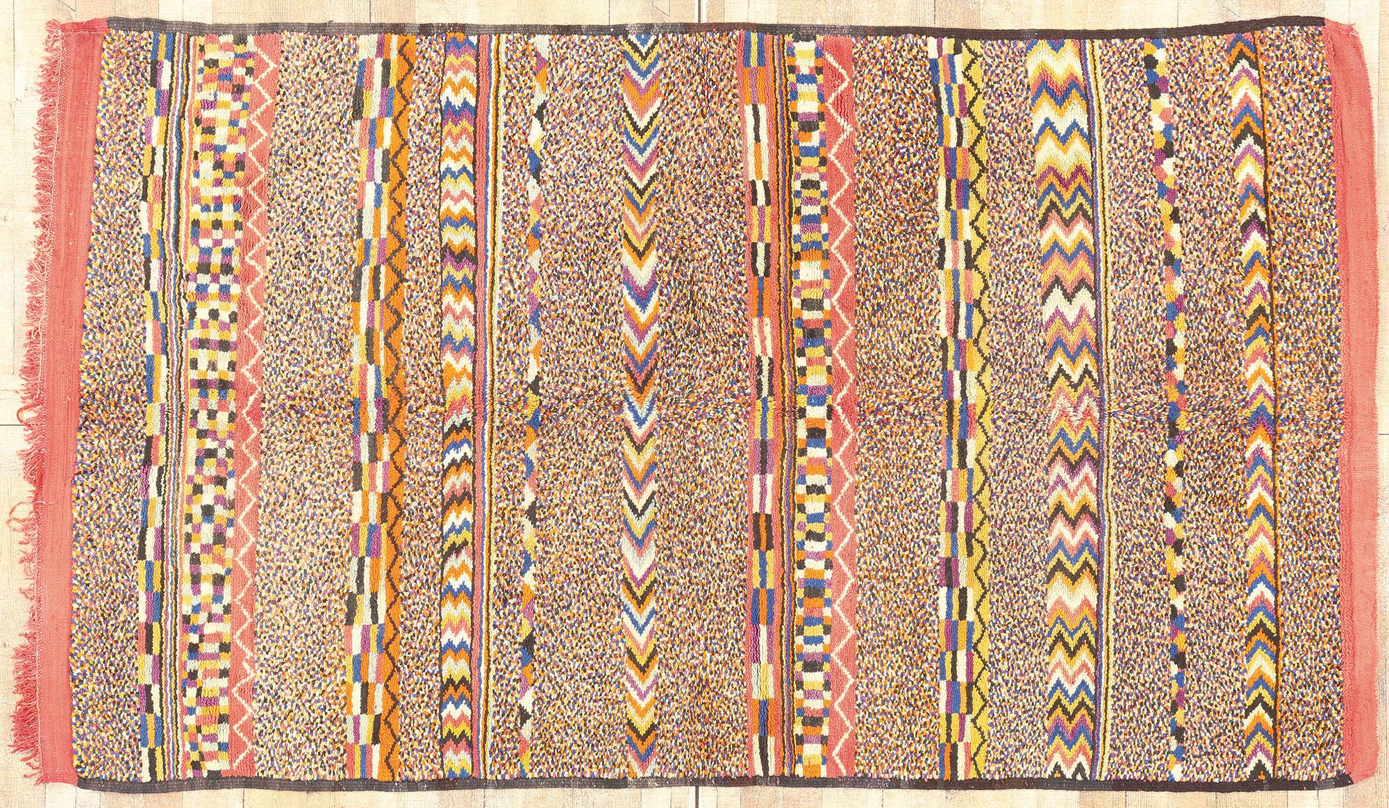 Vintage Beni Mririt Moroccan Rug, Tribal Enchantment Meets Cubist Style For Sale 3