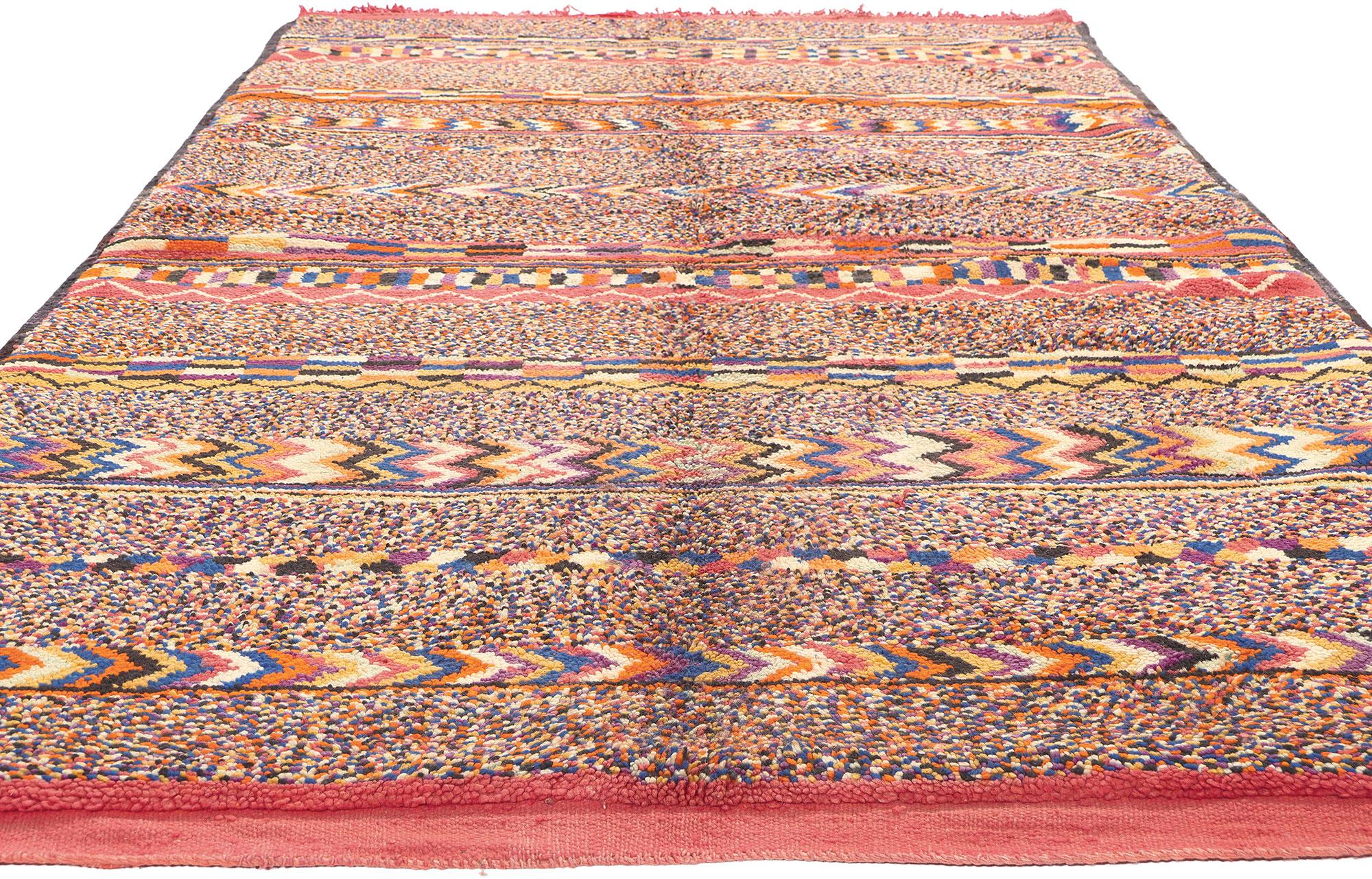 Hand-Knotted Vintage Beni Mririt Moroccan Rug, Tribal Enchantment Meets Cubist Style For Sale