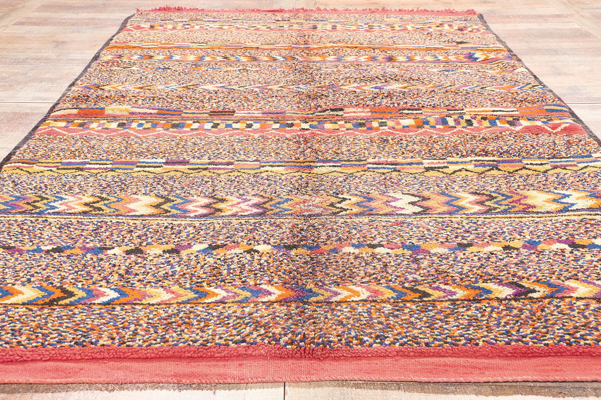 Vintage Beni Mririt Moroccan Rug, Tribal Enchantment Meets Cubist Style For Sale 2