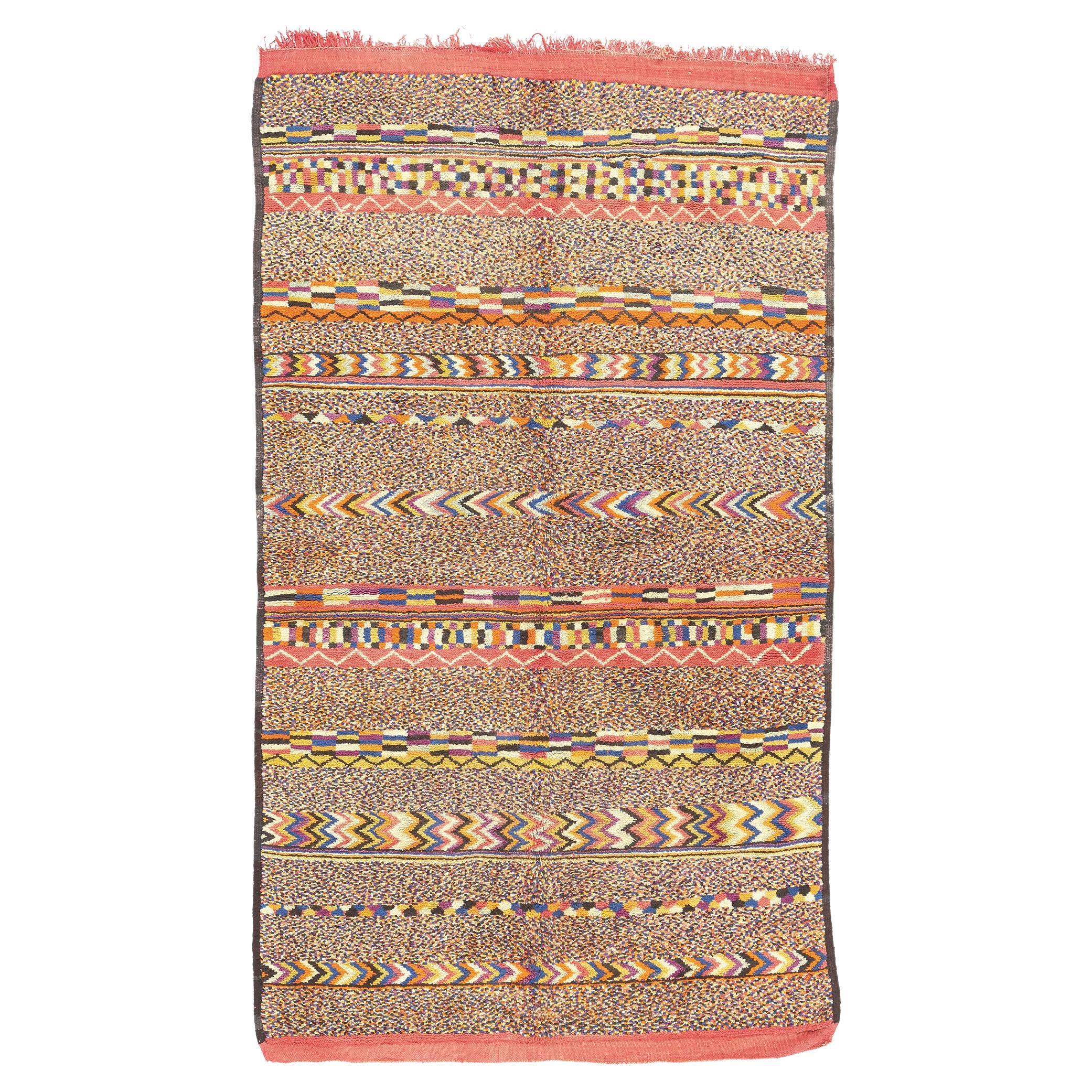 Vintage Beni Mririt Moroccan Rug, Tribal Enchantment Meets Cubist Style For Sale