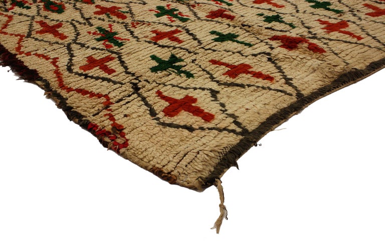 Hand-Knotted Vintage Berber Moroccan Azilal Rug with Modern Tribal Style For Sale
