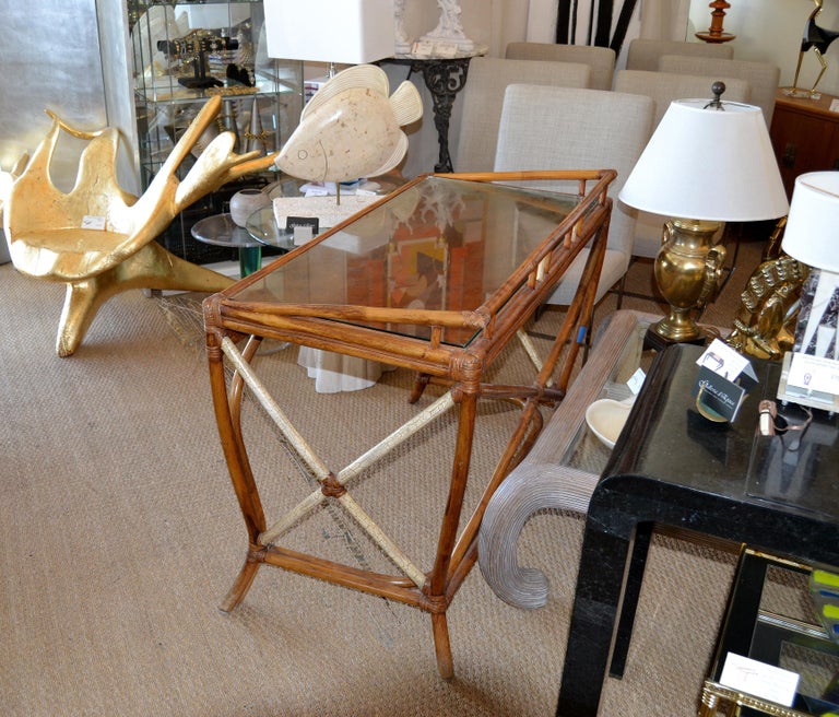 Boho Chic Vintage Handcrafted Bamboo Desk, Writing Desk with Drawer and