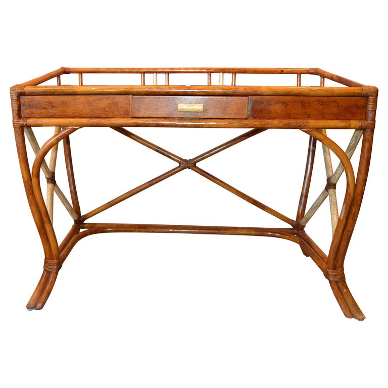 Boho Chic Vintage Handcrafted Bamboo Desk Writing Desk With