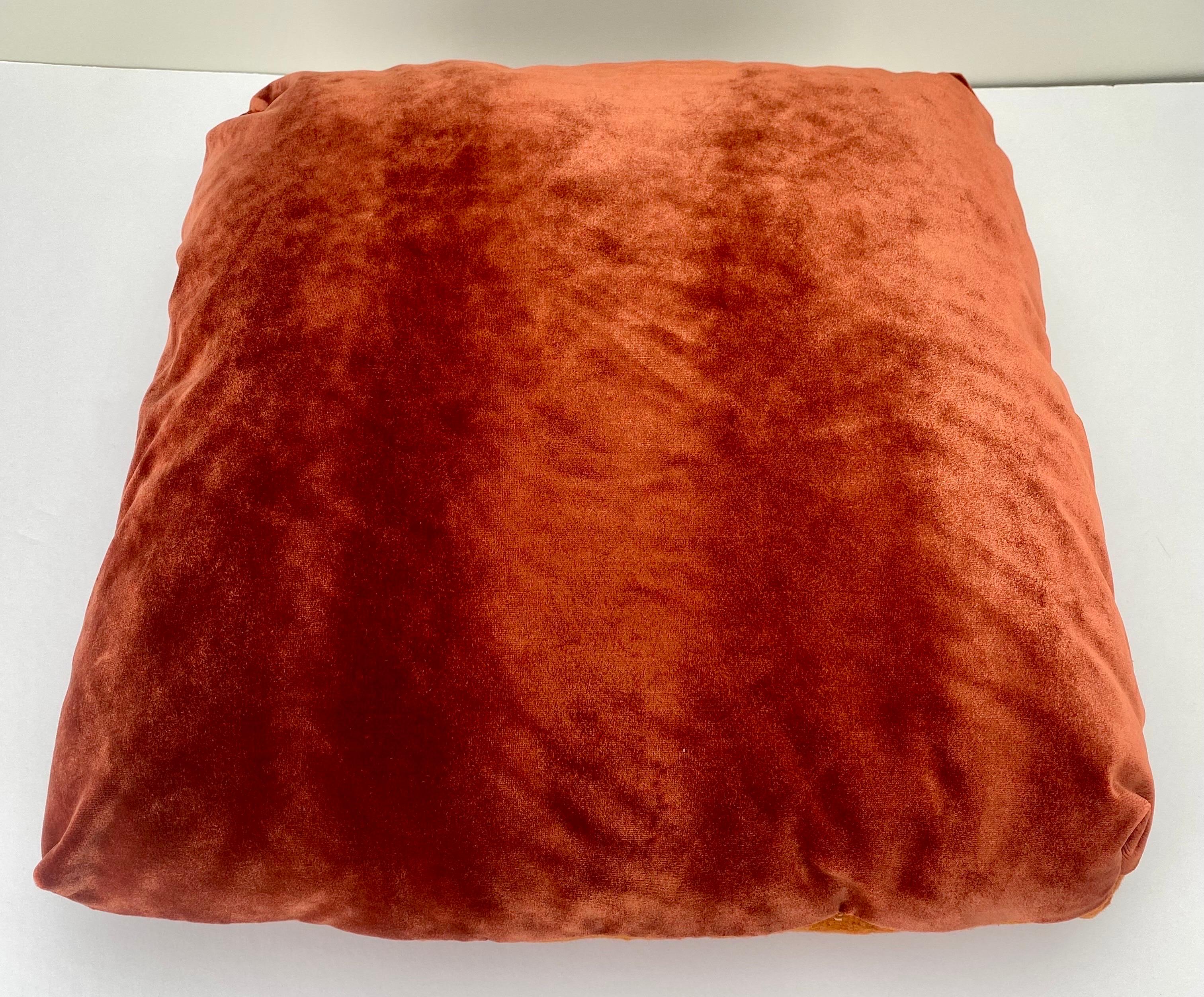 Boho Chic Vintage Tribal Kilim Square Large Pillow in Orange Pumpkin, a Pair  For Sale 1