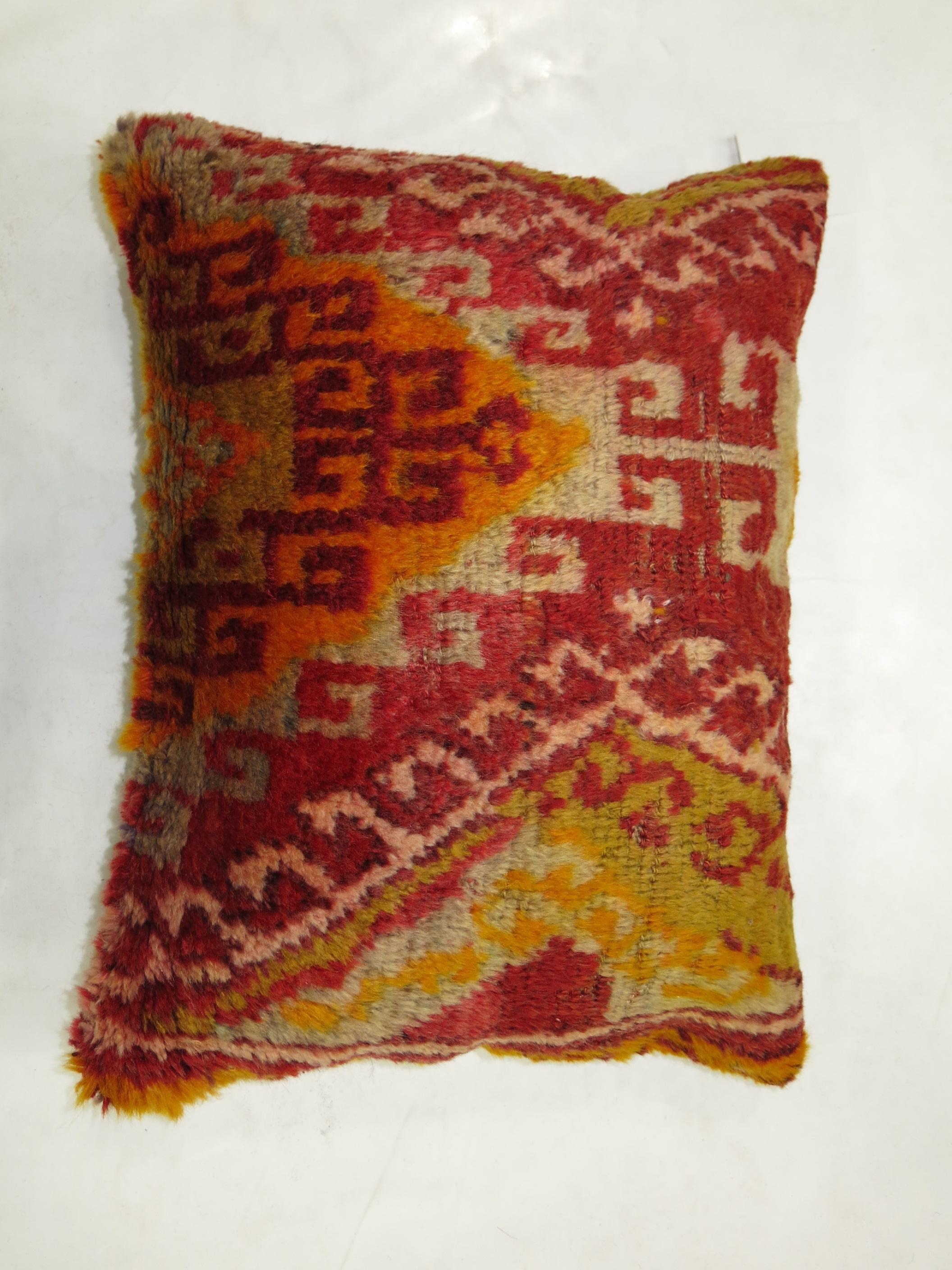 Boho Chic Vintage Turkish Lumbar Rug Pillow In Good Condition In New York, NY