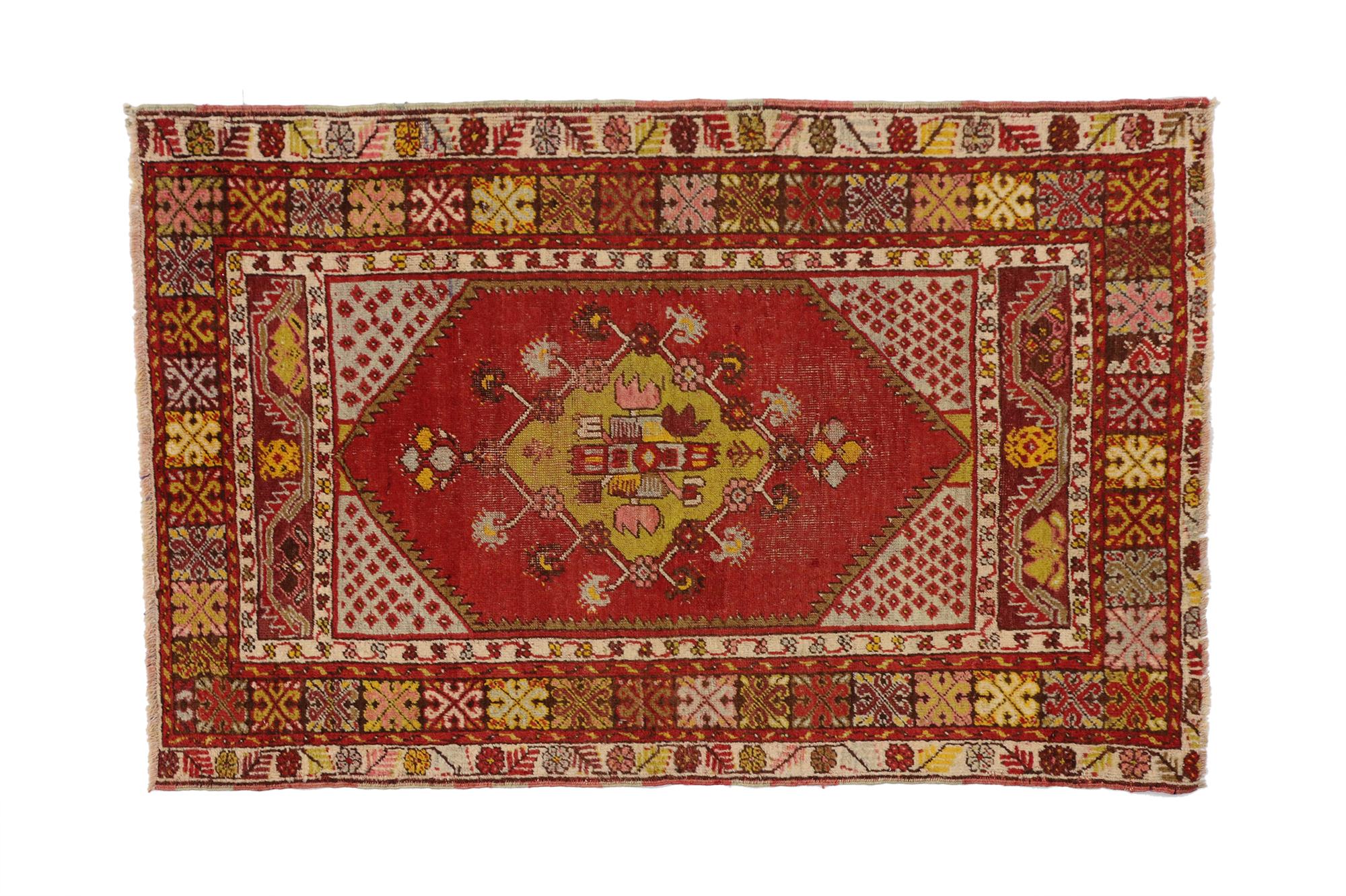 Vintage Turkish Oushak Rug In Distressed Condition For Sale In Dallas, TX