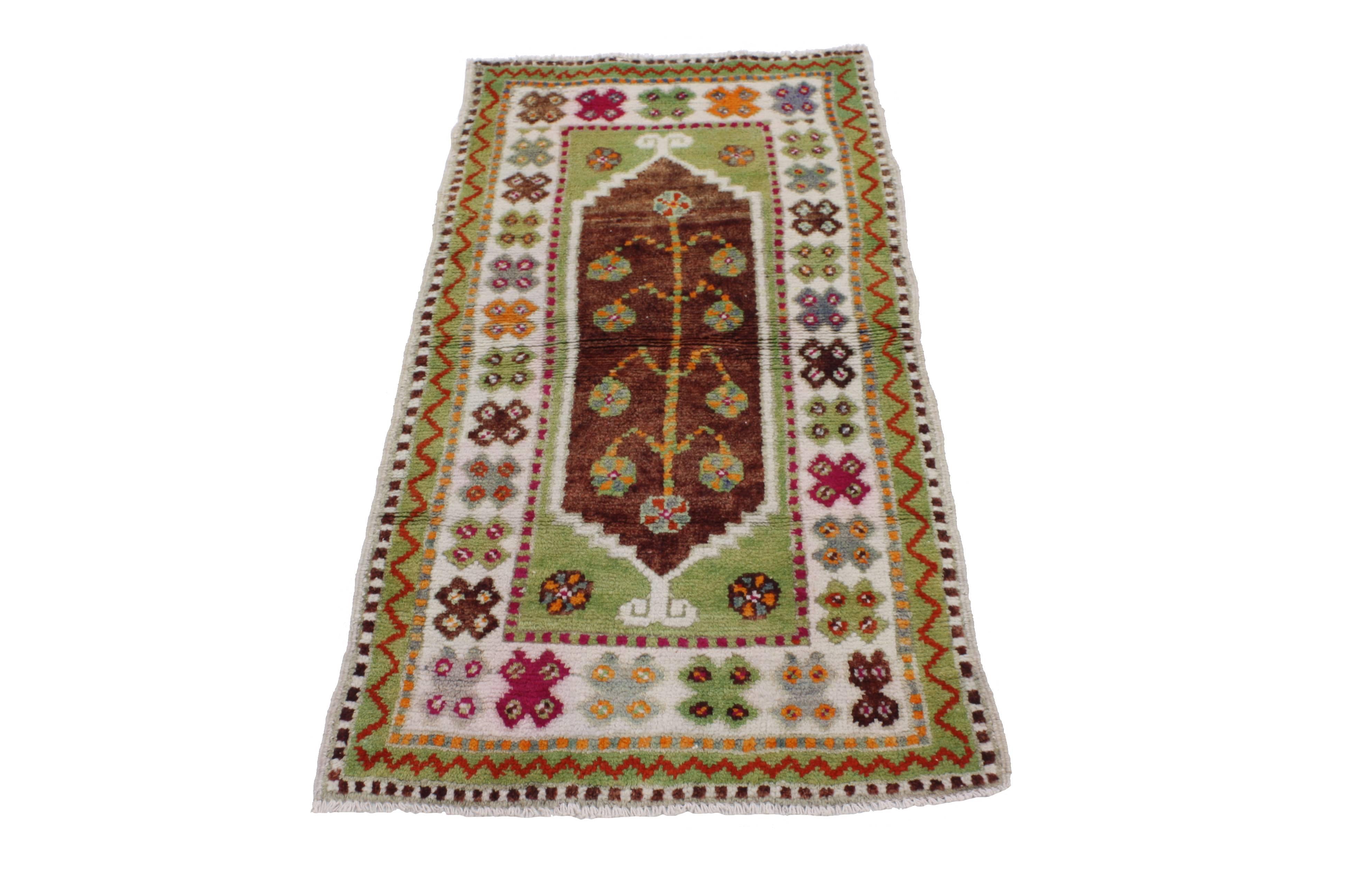 20th Century Vintage Turkish Oushak Accent Rug with Color Pop, Anatolian Yuntdag Rug For Sale