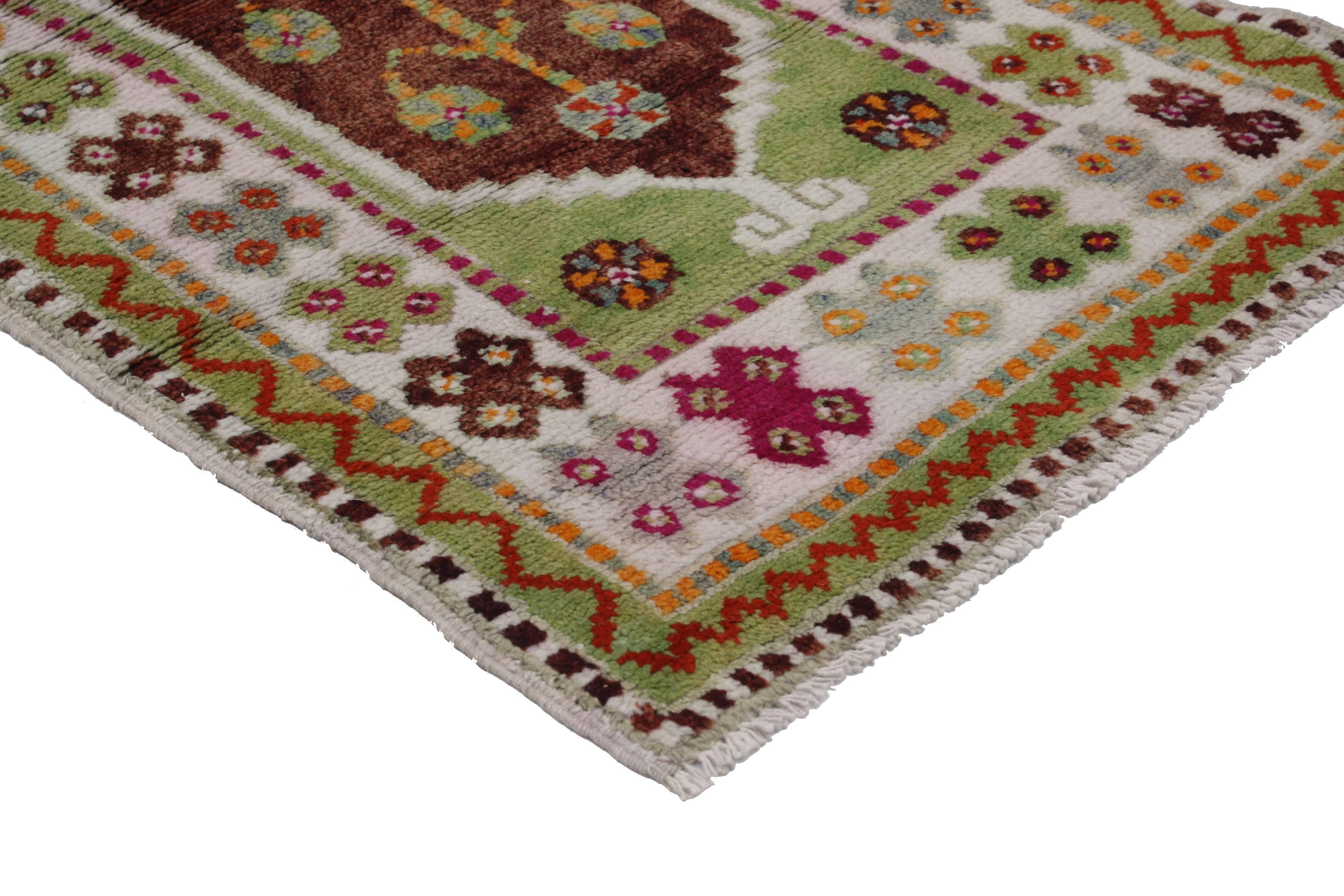 Hand-Knotted Vintage Turkish Oushak Accent Rug with Color Pop, Anatolian Yuntdag Rug For Sale