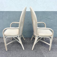 Boho Chic Wavy Pencil Reed and Rattan Dining Arm Chairs - Set of 4