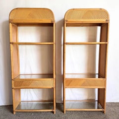 Etagères Boho Chic en bois de roseau ondulé - la paire