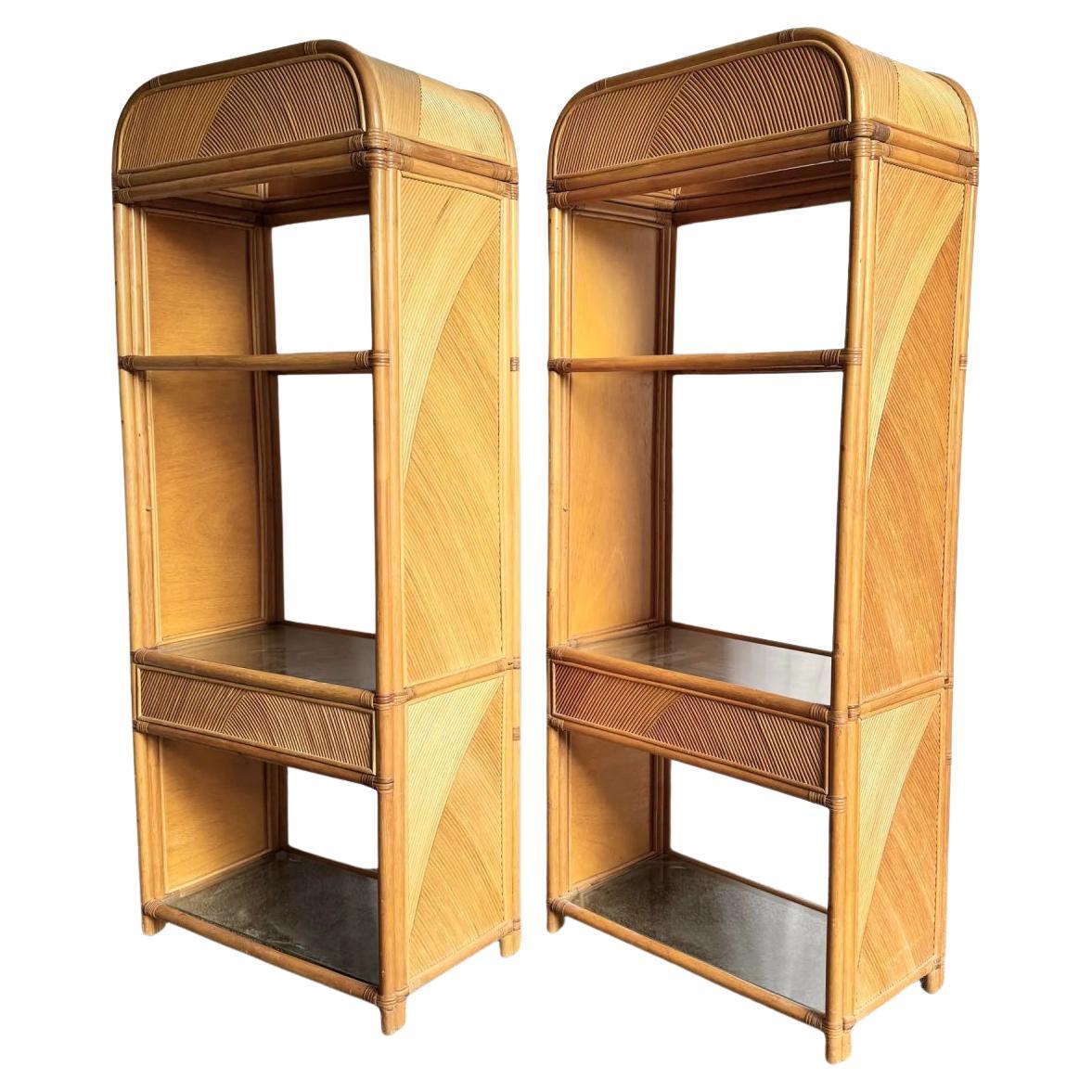 Boho Chic Wavy Pencil Reed Etageres - A Pair