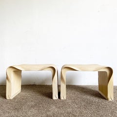 Boho Chic Wavy Ribbon Pencil Reed Side Tables - a Pair