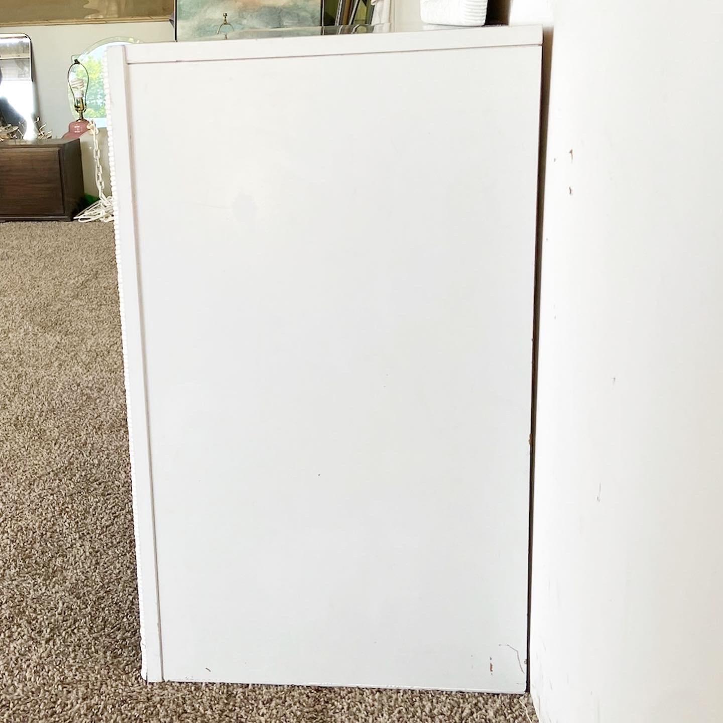 American Boho Chic White Faux Rattan and Wicker Dresser with Mirror