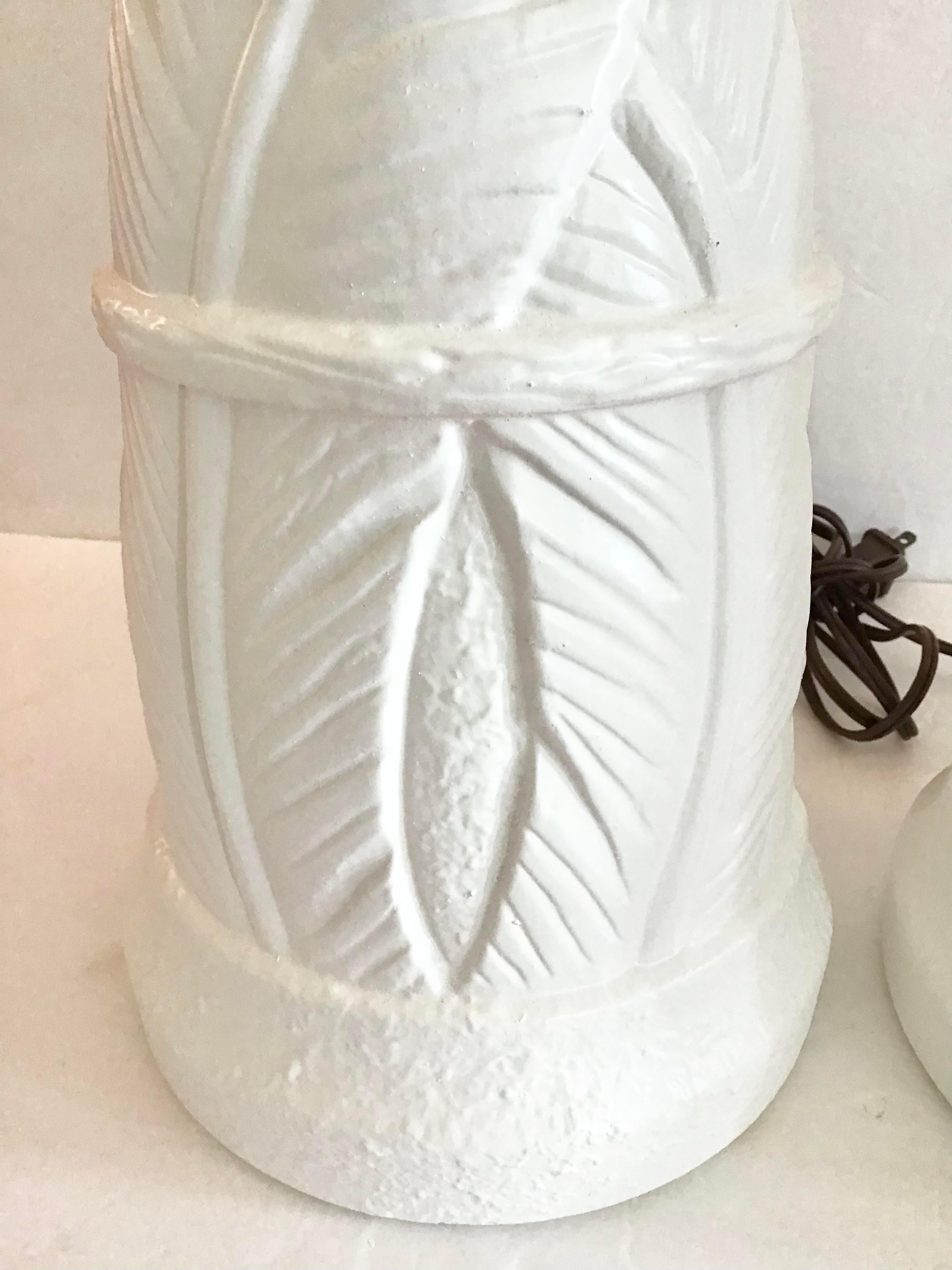 Boho Chic White Plaster Floral Table Lamps, a Pair For Sale 3