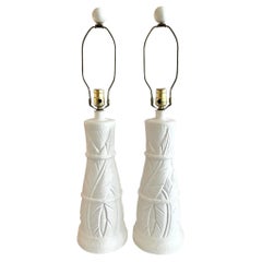 Boho Chic White Plaster Floral Table Lamps, a Pair