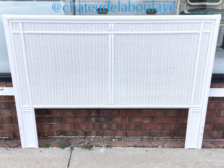 Boho Chic White Rattan Queen Size Headboard For Sale at 1stDibs