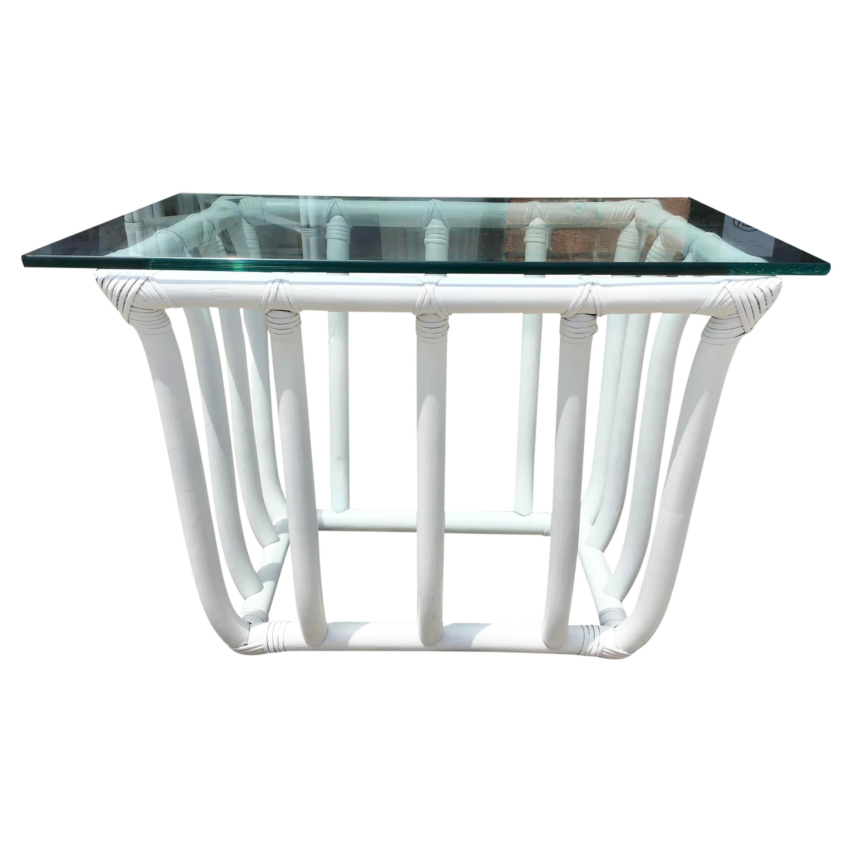 Table d'appoint rectangulaire en rotin blanc Boho Chic