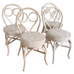 Boho Chic White Washed Bamboo Rattan Dining Chairs - Set of 4