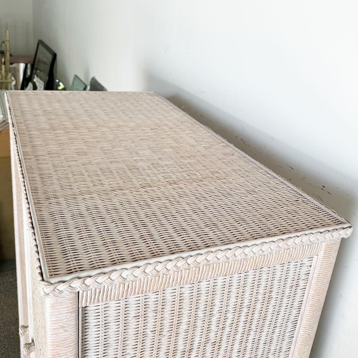 Boho Chic White Washed Henry Link Wicker Armoire by Lexington 3