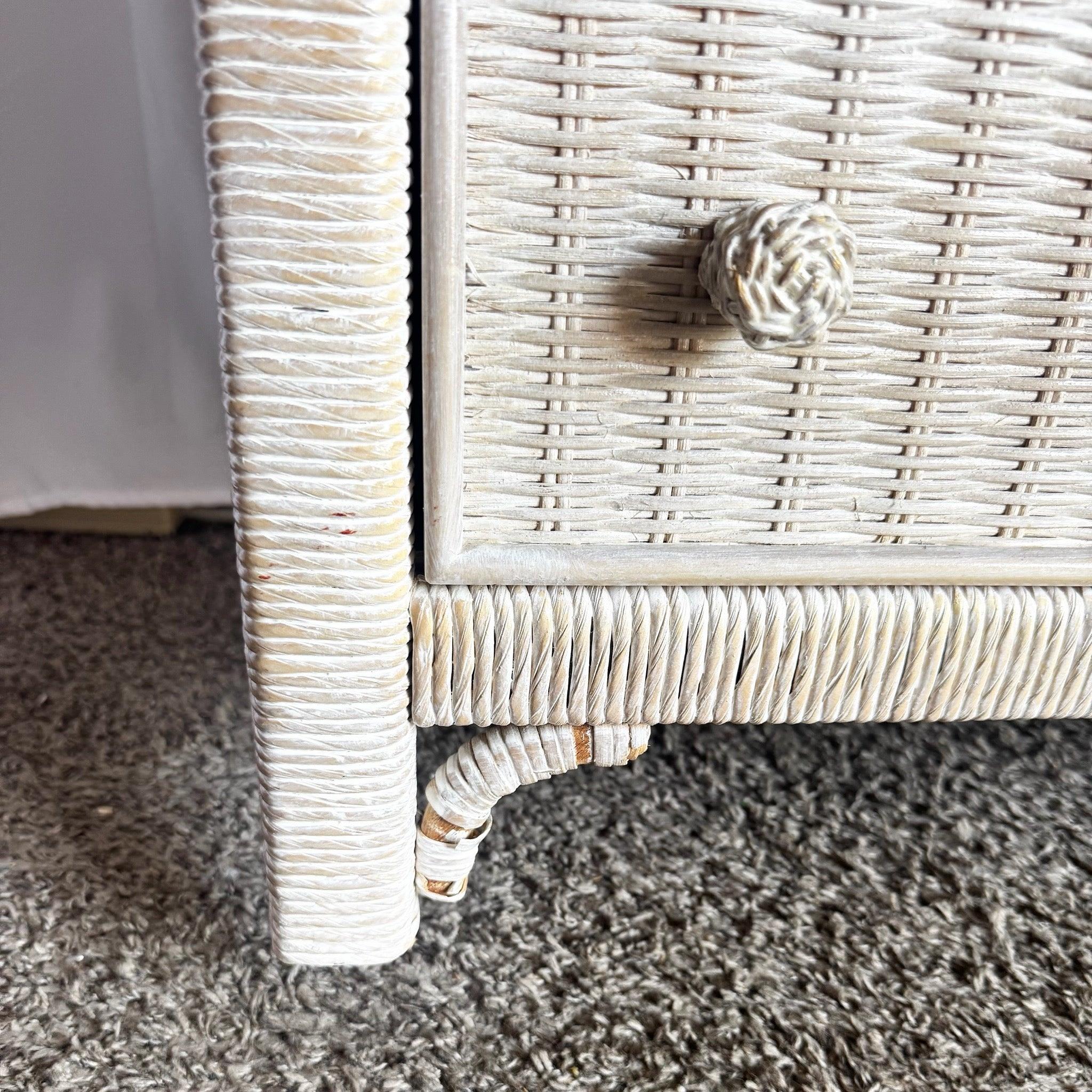 American Boho Chic White Washed Henry Link Wicker Dresser by Lexington For Sale
