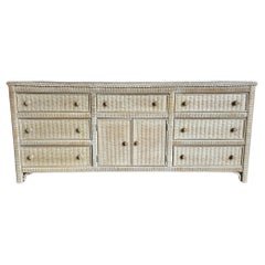 Boho Chic White Washed Henry Link Wicker Dresser by Lexington