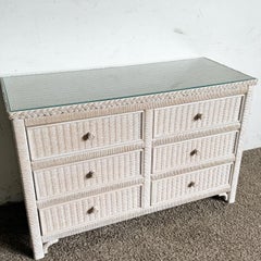 Boho Chic White Washed Henry Link Wicker Dresser by Lexington Furniture