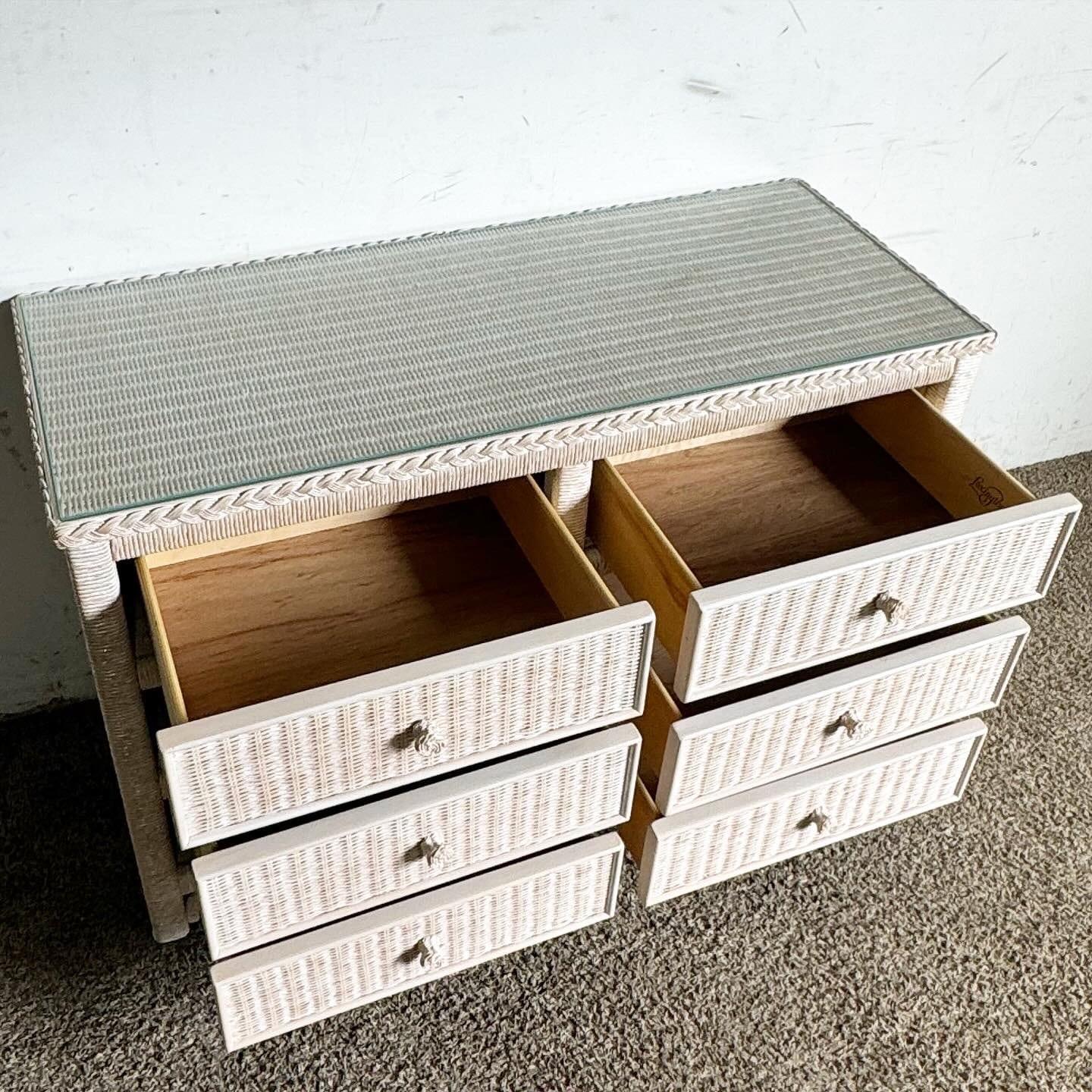 American Boho Chic White Washed Henry Link Wicker Dresser by Lexington Furniture