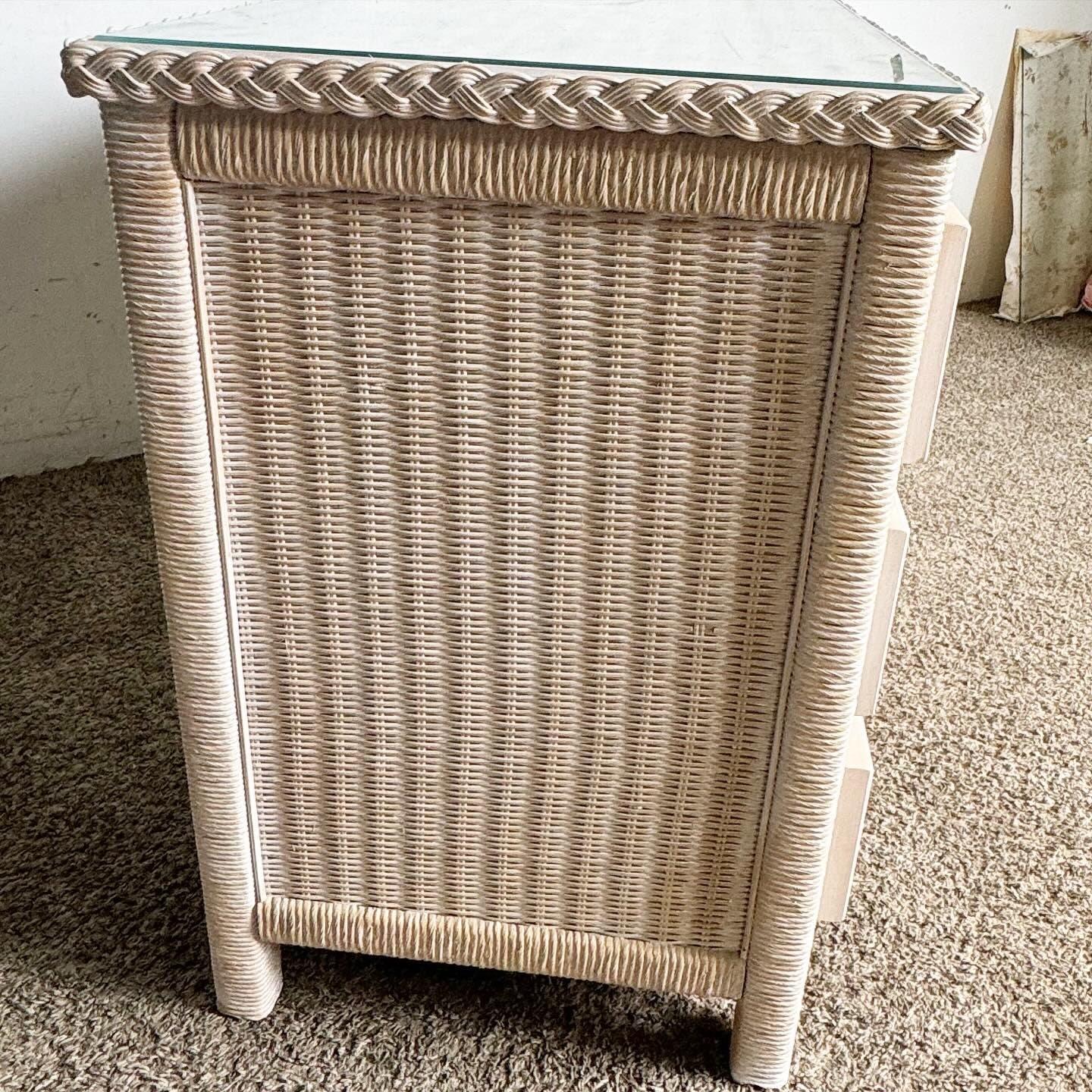 Late 20th Century Boho Chic White Washed Henry Link Wicker Dresser by Lexington Furniture