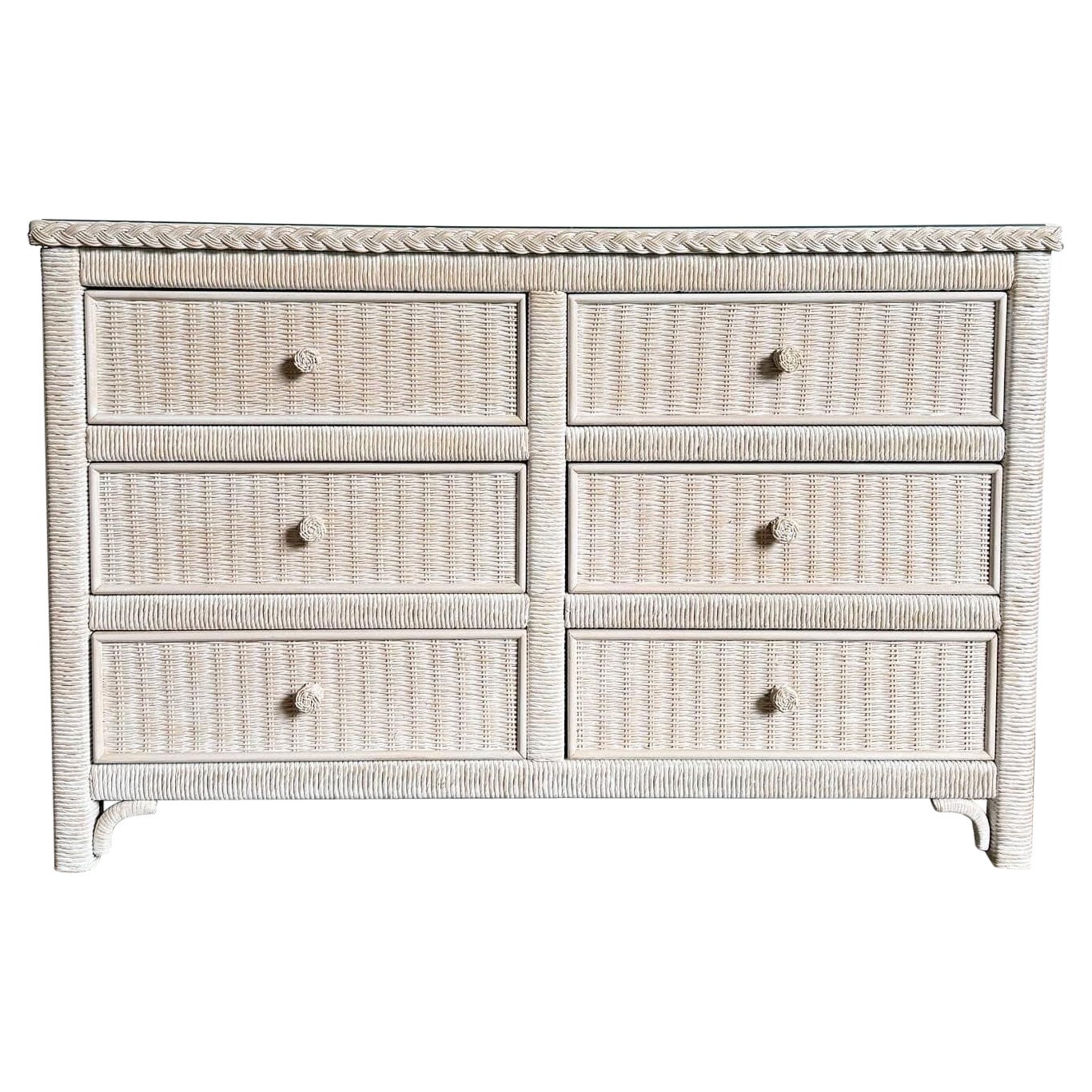 Boho Chic White Washed Henry Link Wicker Dresser by Lexington Furniture