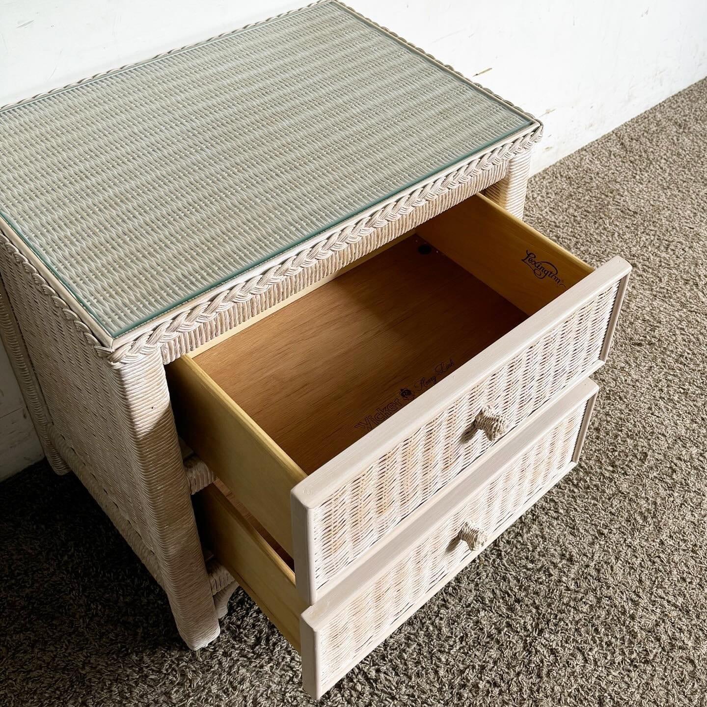 American Boho Chic White Washed Henry Link Wicker Nightstand by Lexington Furniture