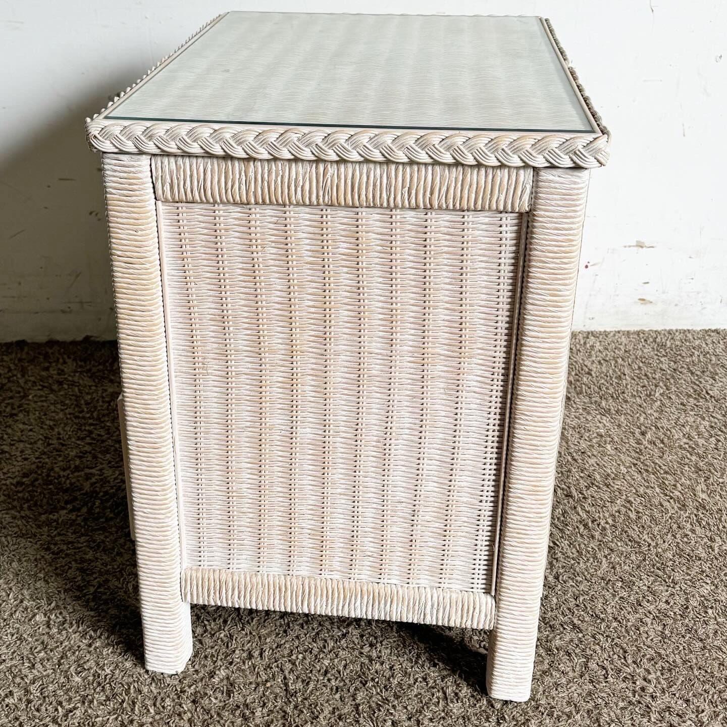 Boho Chic White Washed Henry Link Wicker Nightstand by Lexington Furniture 2