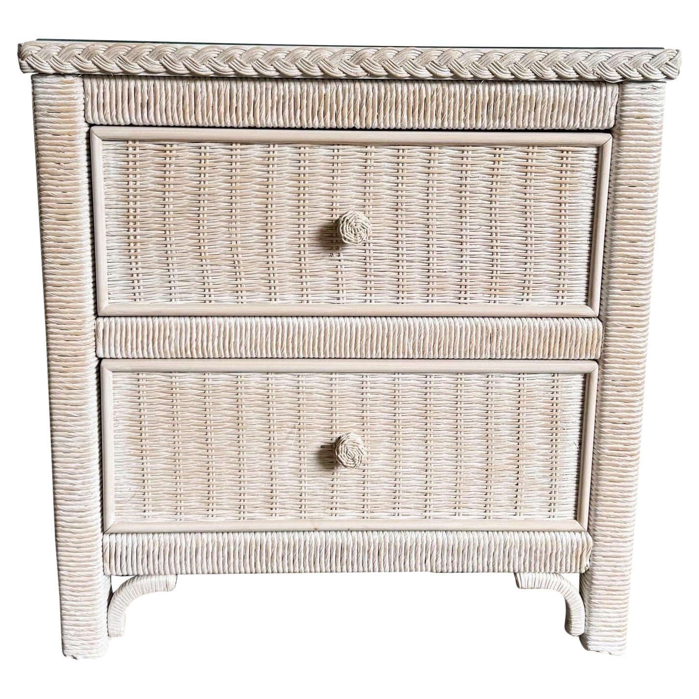 Boho Chic White Washed Henry Link Wicker Nightstand by Lexington Furniture