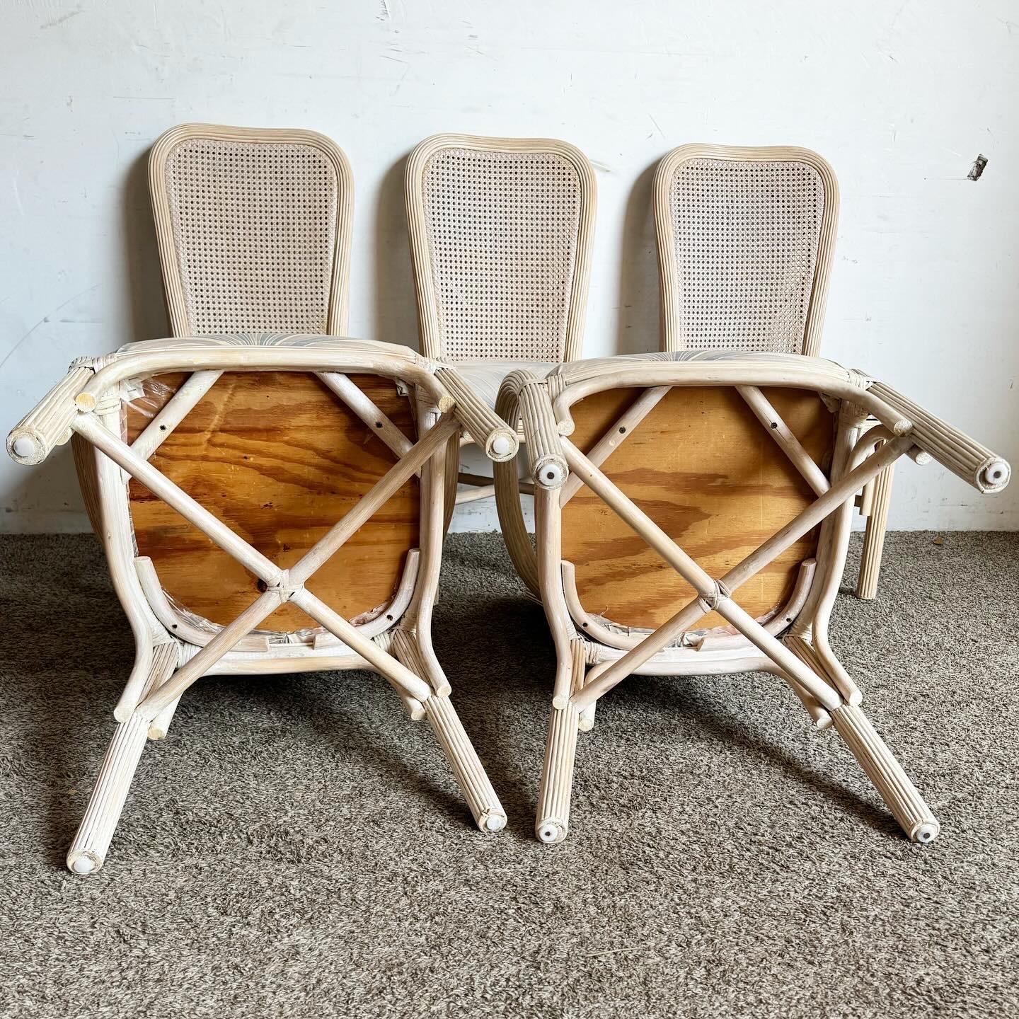 Filippino Sedie da pranzo Boho Chic in canna e canne lavate in bianco - Set di 6 in vendita