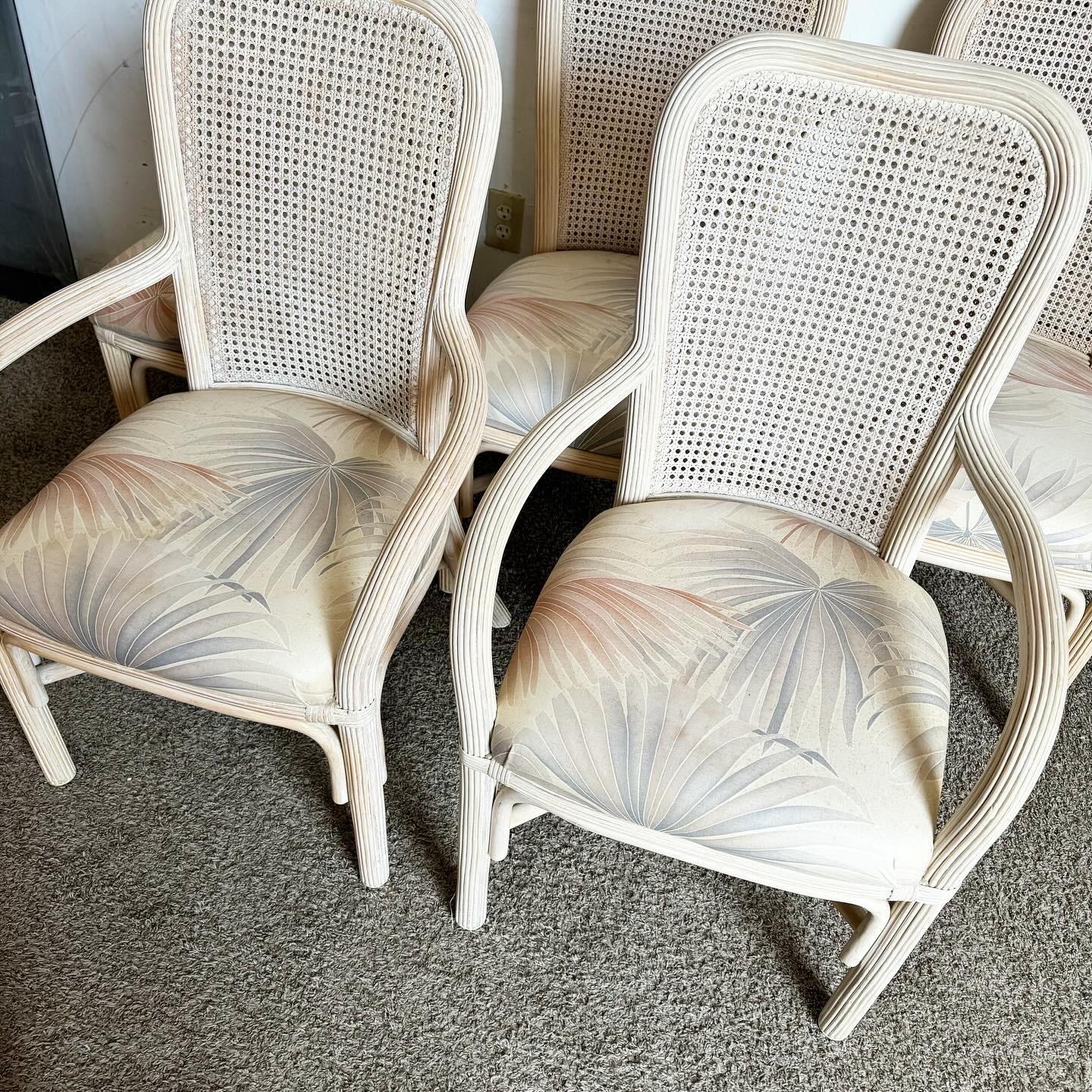 Canna Sedie da pranzo Boho Chic in canna e canne lavate in bianco - Set di 6 in vendita